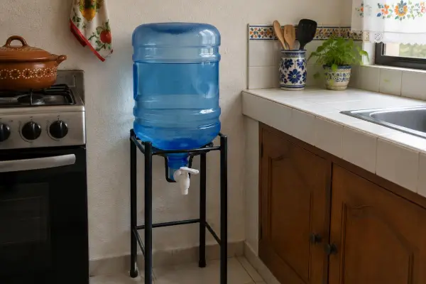 Garrafón de agua de 20 litros en una cocina